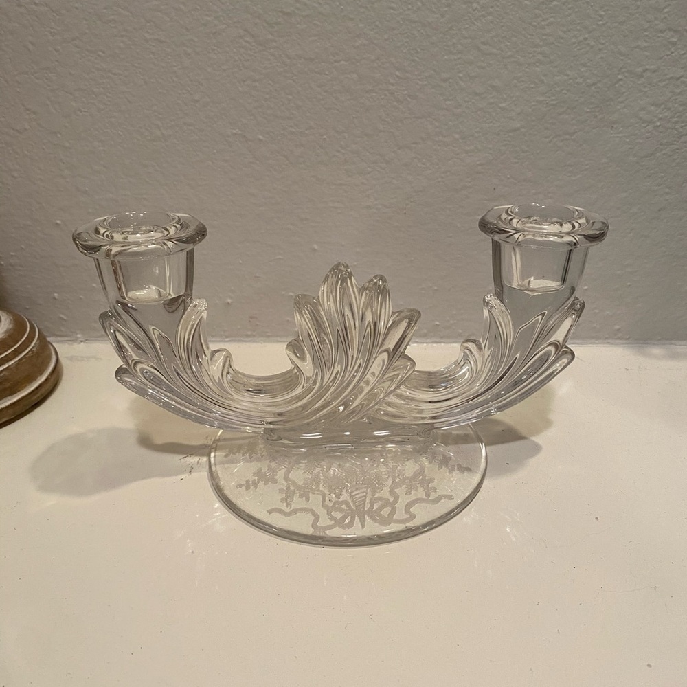 Fostoria Baroque Corsage Etched Double Candlestick Holder